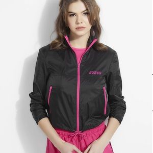 Guess Cropped Windbreaker Sport Jacket Black Pink